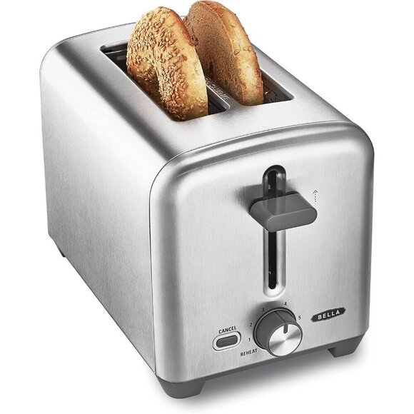 BELLA 2 Slice Stainless Steel and Toaster, Quick & Even Results Wide Slots - Picture 1 of 8